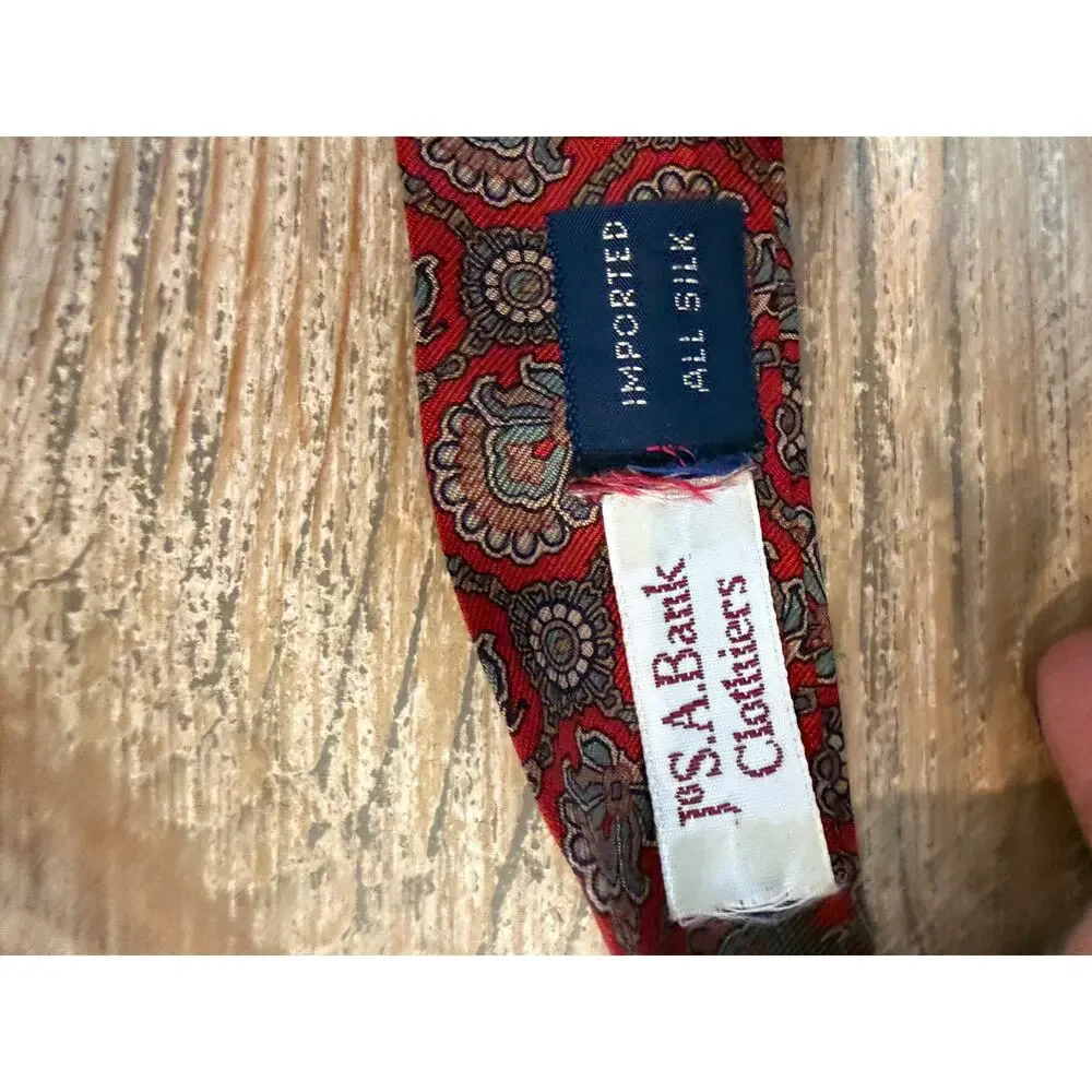 Vintage Jos A Bank Silk Bow Tie Brick Red Print